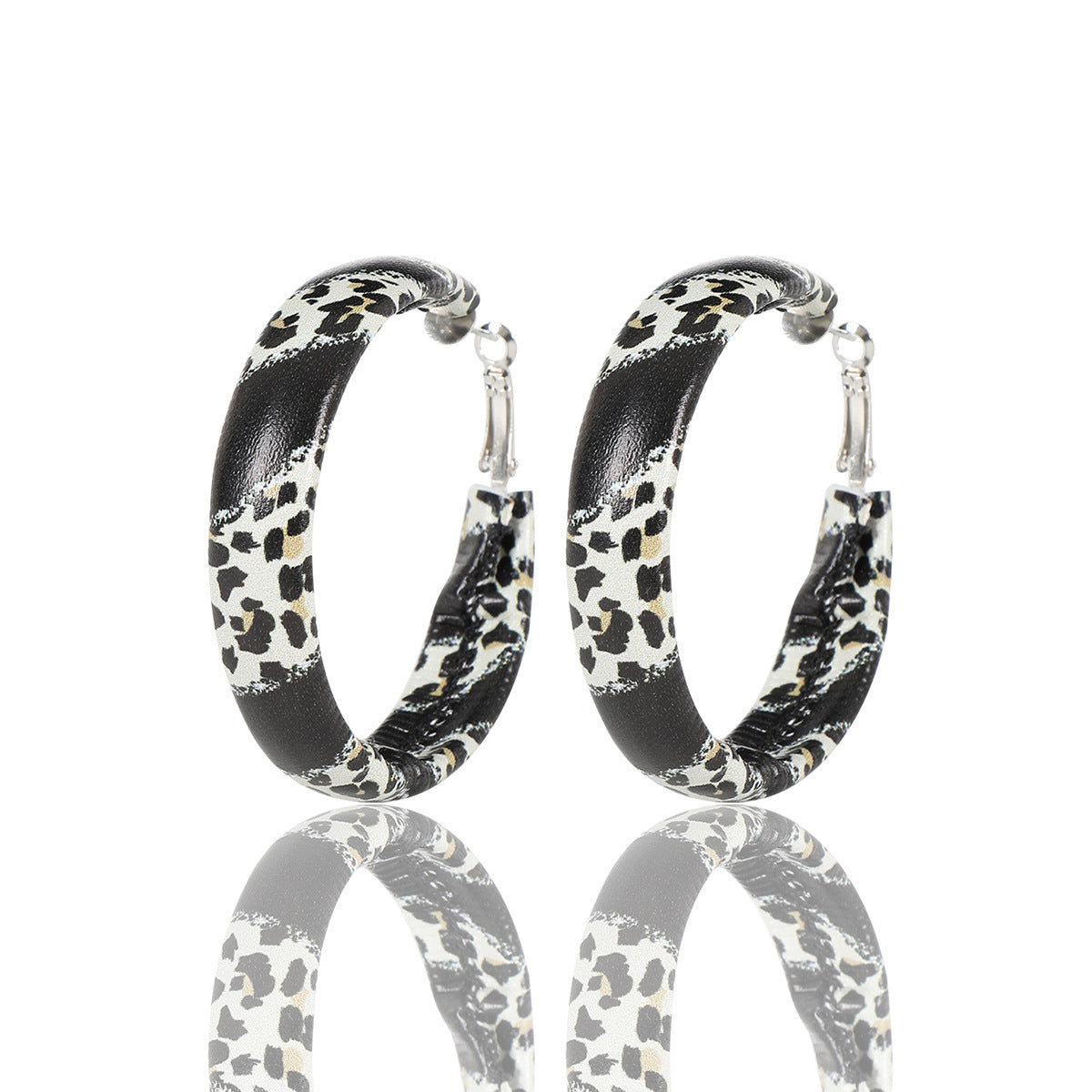 Pendientes de cuero de copo de nieve de leopardo a cuadros